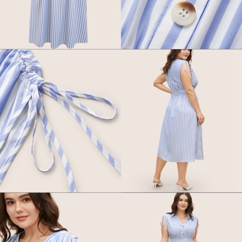 Blue and White Striped Dress w Pockets